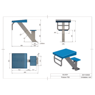 Podium de salida con columna cuadrada y peldaño. altura máxima de salto 700mm