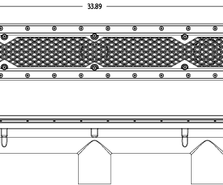 Canal de drenaje con rejilla antientrapamiento, piscinas con membrana