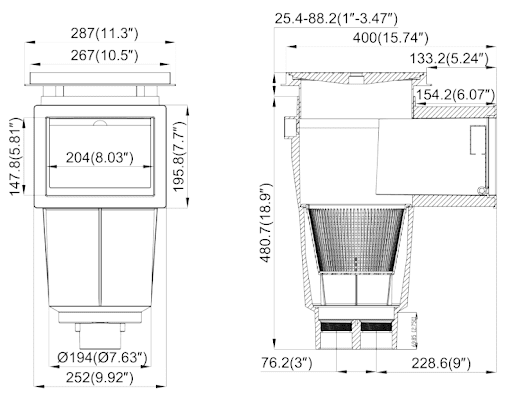 Desnatador ABS diámetro conexión 2″ para concreto