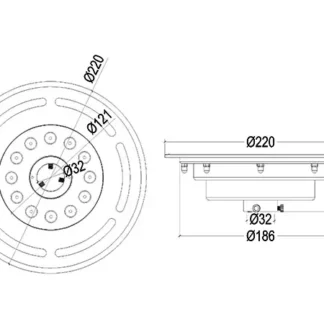 Luz para fuentes, Diámetro: 220 mm, luz color