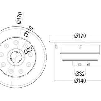Luz para fuentes, Diámetro: 170 mm, luz color